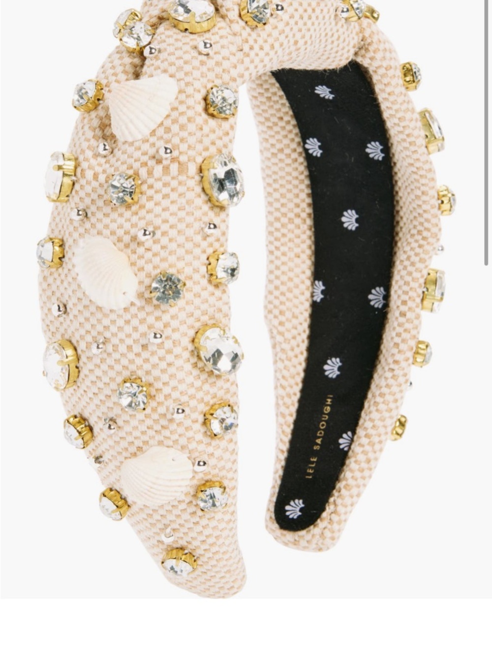Lele Sadoughi Embellished Cream Padded Headband with Gold & Crystal Accents